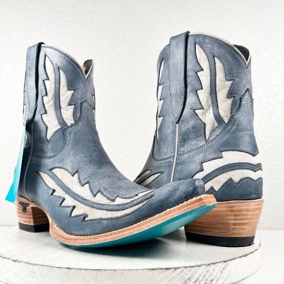 Lane Boots Shoes - NEW Lane WALK THE LINE Blue Cowboy Boots Womens 10.5 Leather Snip Toe Short Boot
